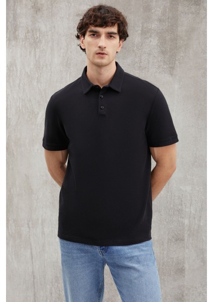 Eddıe Erkek Slim Fit %100 Pamuk Siyah Polo Yaka T-Shirt fırsatları