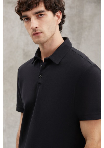 Eddıe Erkek Slim Fit %100 Pamuk Siyah Polo Yaka T-Shirt indirimleri