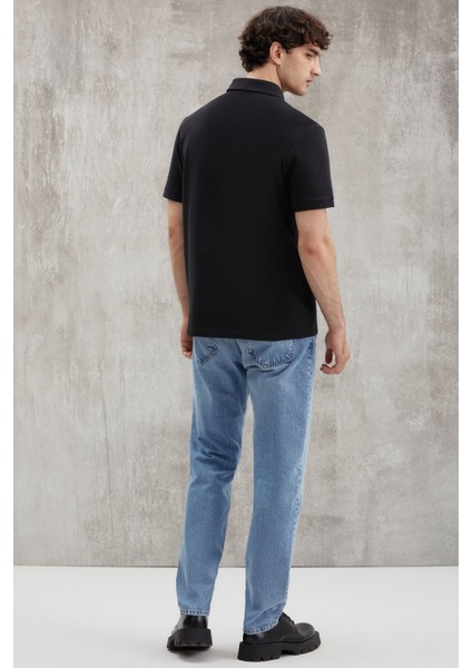 Eddıe Erkek Slim Fit %100 Pamuk Siyah Polo Yaka T-Shirt