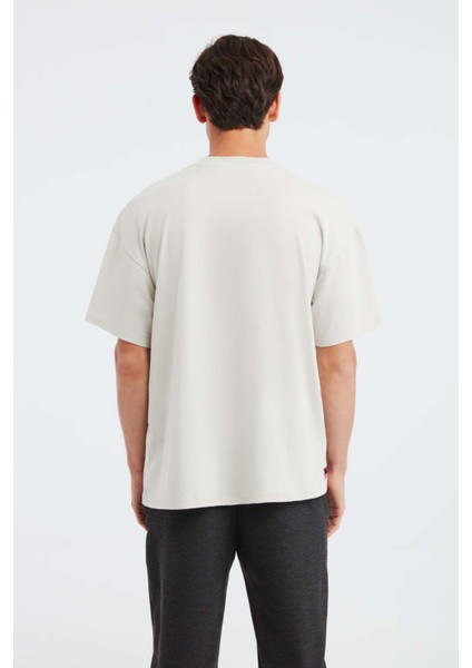 Landscape Erkek %100 Organik Pamuklu Baskı Detaylı Kalın Dokulu Oversive Taş Rengi T-shirt indirimleri