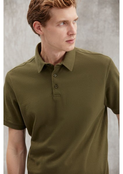 Eddıe Erkek Slim Fit %100 Pamuk Haki Polo Yaka T-Shirt fırsatları