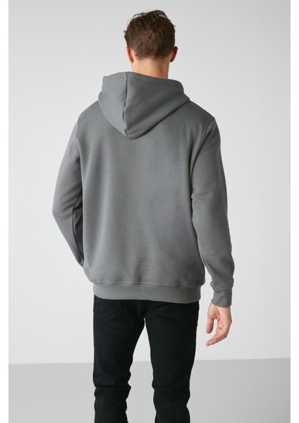 Jorge Erkek Yumuşacık Kapüşonlu Organik Pamuk Kanguru Cepli Regular Koyu Gri Sweatshirt