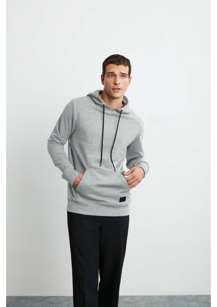 Jorge Erkek Yumuşacık Kapüşonlu Organik Pamuk Kanguru Cepli Regular Grimelanj Sweatshirt