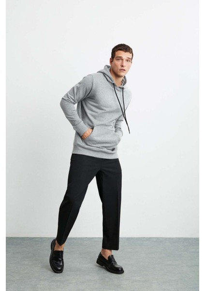 Jorge Erkek Yumuşacık Kapüşonlu Organik Pamuk Kanguru Cepli Regular Grimelanj Sweatshirt