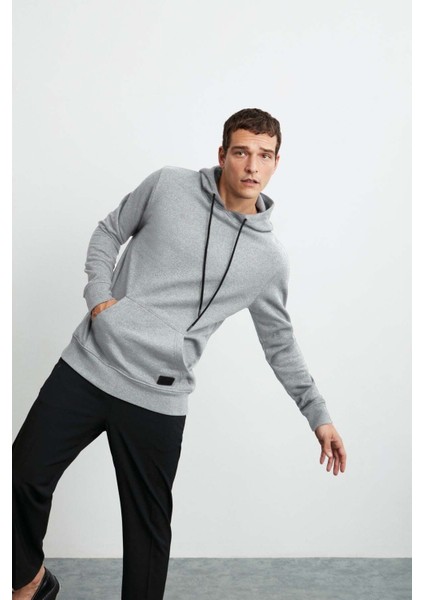 Jorge Erkek Yumuşacık Kapüşonlu Organik Pamuk Kanguru Cepli Regular Grimelanj Sweatshirt