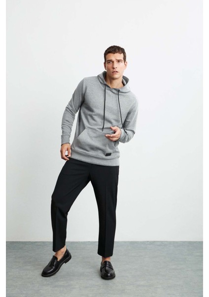 Jorge Erkek Yumuşacık Kapüşonlu Organik Pamuk Kanguru Cepli Regular Grimelanj Sweatshirt