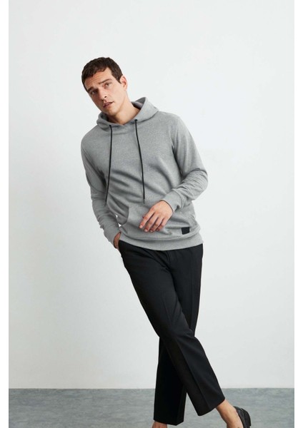 Jorge Erkek Yumuşacık Kapüşonlu Organik Pamuk Kanguru Cepli Regular Grimelanj Sweatshirt