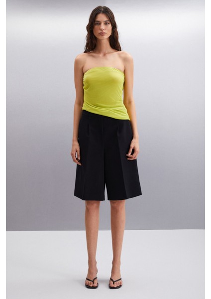 Jovanka Kadın Çift Kat Tül Mesh Straplez Lime Bluz fiyatları