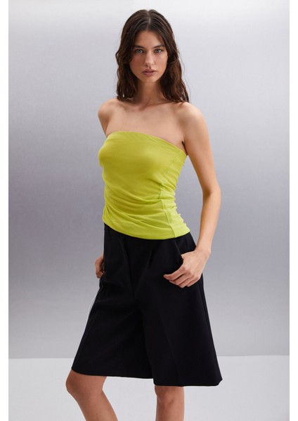 Jovanka Kadın Çift Kat Tül Mesh Straplez Lime Bluz modelleri