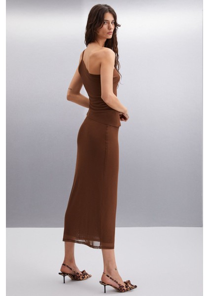 JOSEFINA Kadın %100 Polyester Slim Kahverengi Etek