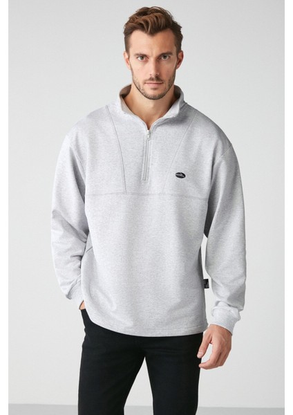 Erkek Organik Pamuk Nakış Detaylı Stoper Lastikli Fermuarlı Dik Yakalı Grimelanj Sweatshirt fiyatları