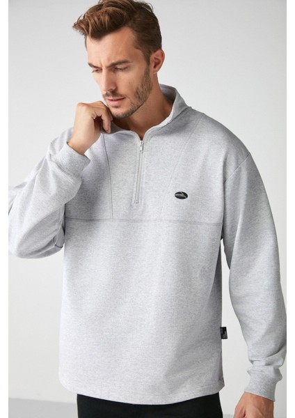 Erkek Organik Pamuk Nakış Detaylı Stoper Lastikli Fermuarlı Dik Yakalı Grimelanj Sweatshirt modelleri