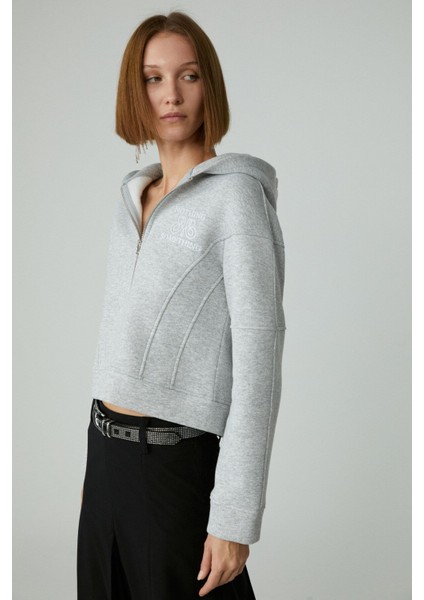 Robına Kadın Şardonlu Kapüşonlu Nakış Detaylı Grimelanj Sweatshirt