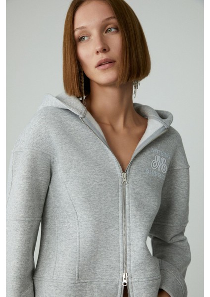 Robına Kadın Şardonlu Kapüşonlu Nakış Detaylı Grimelanj Sweatshirt