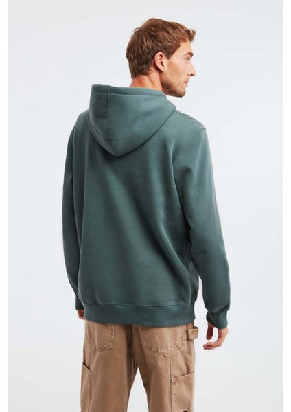 Jorge Erkek Yumuşacık Kapüşonlu Organik Pamuk Kanguru Cepli Regular Yeşil Sweatshirt