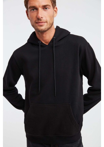 Jorge Erkek Yumuşacık Kapüşonlu Organik Pamuk Kanguru Cepli Regular Siyah Sweatshirt
