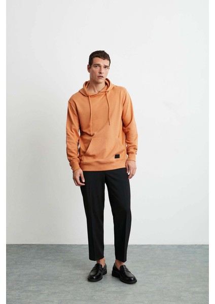 Jorge Erkek Yumuşacık Kapüşonlu Organik Pamuk Kanguru Cepli Regular Turuncu Sweatshirt