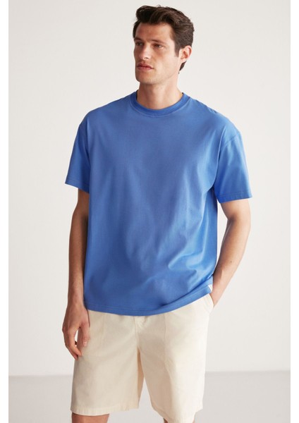 Rudy Erkek Slim Fit %100 Pamuklu Orta Kalınlıkta Mavi T-Shirt