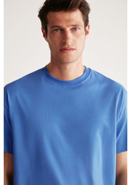 Rudy Erkek Slim Fit %100 Pamuklu Orta Kalınlıkta Mavi T-Shirt