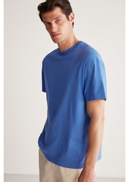 Rudy Erkek Slim Fit %100 Pamuklu Orta Kalınlıkta Mavi T-Shirt