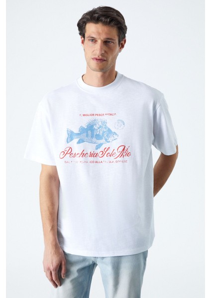 Pescherıa Erkek Regular Fit Beyaz T-Shirt