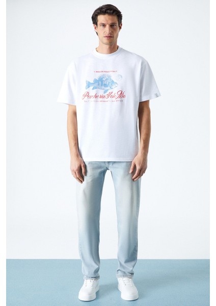 Pescherıa Erkek Regular Fit Beyaz T-Shirt