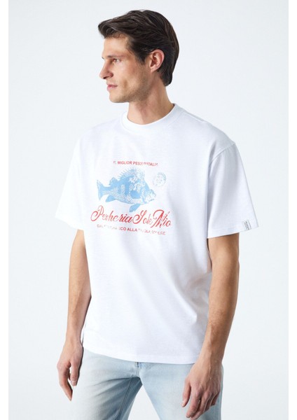 Pescherıa Erkek Regular Fit Beyaz T-Shirt
