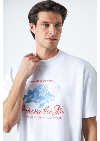 Pescherıa Erkek Regular Fit Beyaz T-Shirt