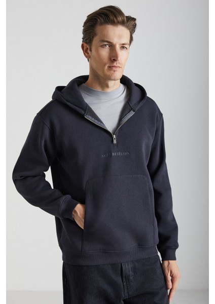 Pavle Erkek Pamuk-Polyester Kapüşonlu Siyah Sweatshirt