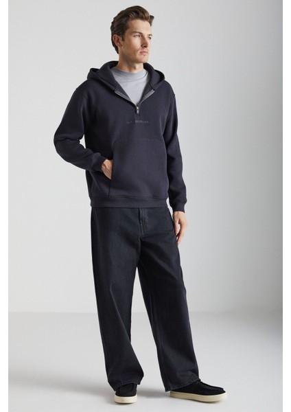 Pavle Erkek Pamuk-Polyester Kapüşonlu Siyah Sweatshirt