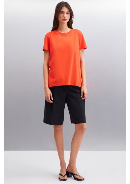 Samantha Kadın Comfort Fit %100 Organik Pamuklu Basic Örme Kırmızı T-shirt fiyatları