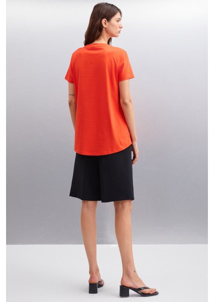 Samantha Kadın Comfort Fit %100 Organik Pamuklu Basic Örme Kırmızı T-shirt indirimleri