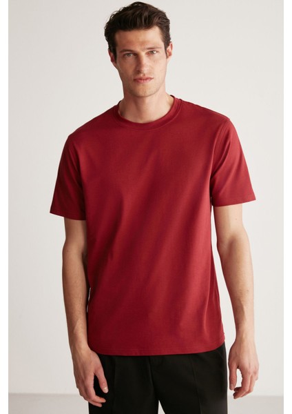 Rudy Erkek Slim Fit %100 Pamuklu Orta Kalınlıkta Bordo T-Shirt