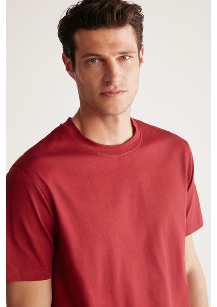 Rudy Erkek Slim Fit %100 Pamuklu Orta Kalınlıkta Bordo T-Shirt