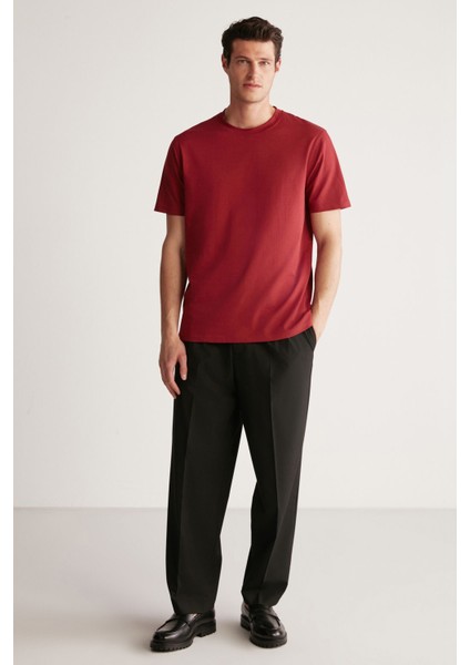 Rudy Erkek Slim Fit %100 Pamuklu Orta Kalınlıkta Bordo T-Shirt