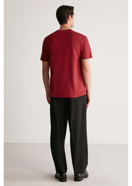 Rudy Erkek Slim Fit %100 Pamuklu Orta Kalınlıkta Bordo T-Shirt