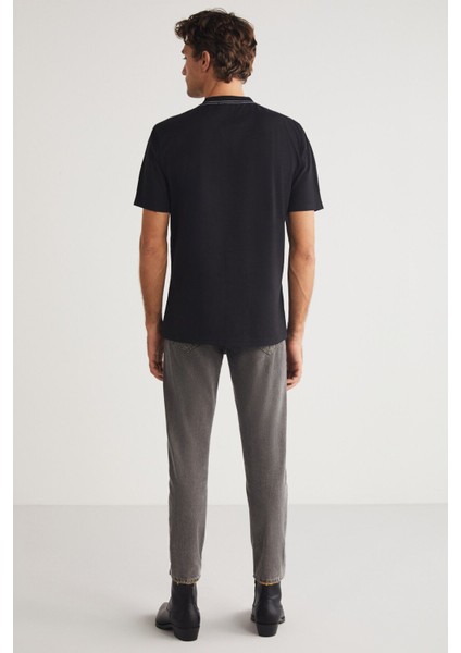 Sevılla Erkek %100 Organik Pamuklu Baskı Detaylı Bisiklet Yaka Siyah T-shirt modelleri