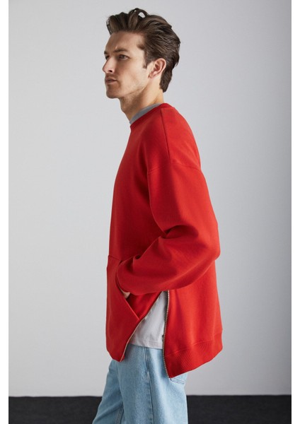 Santıagos Erkek Pamuk-Polyester Kırmızı Sweatshirt
