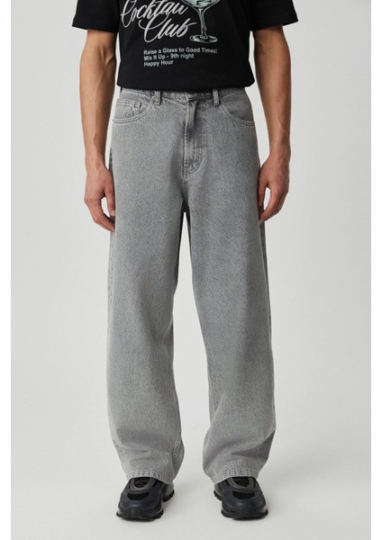 Mıkal Erkek Baggy Bol Paça Denim Gri Jeans