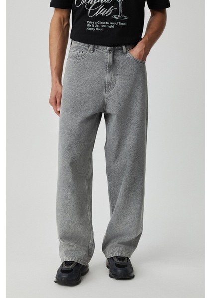 Mıkal Erkek Baggy Bol Paça Denim Gri Jeans