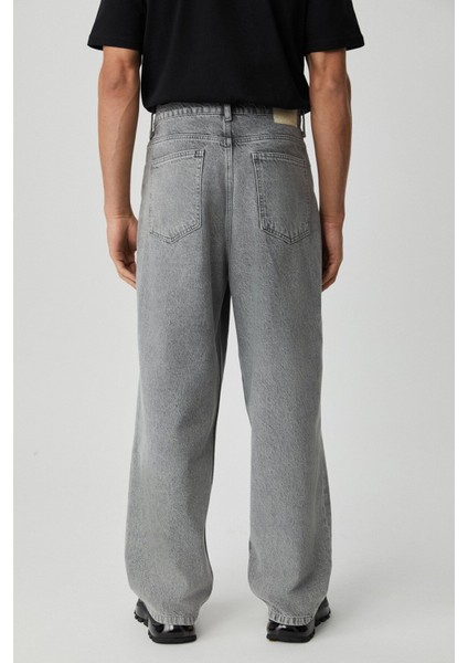 Mıkal Erkek Baggy Bol Paça Denim Gri Jeans