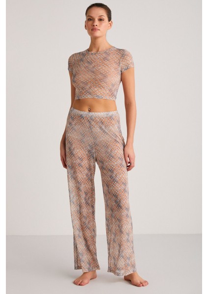 Yoland Kadın Desenli Yazlık Crop Turuncu Alt-üst Takım