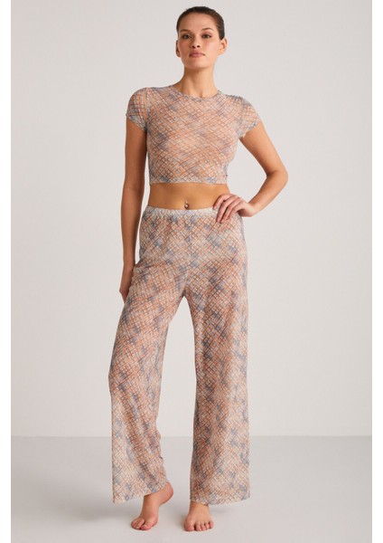 Yoland Kadın Desenli Yazlık Crop Turuncu Alt-üst Takım fiyatları