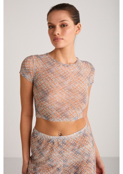 Yoland Kadın Desenli Yazlık Crop Turuncu Alt-üst Takım indirimleri