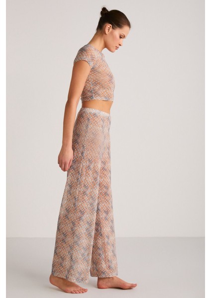 Yoland Kadın Desenli Yazlık Crop Turuncu Alt-üst Takım