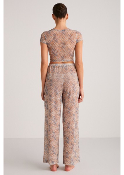 Yoland Kadın Desenli Yazlık Crop Turuncu Alt-üst Takım
