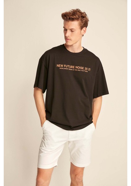 Wesley Erkek Oversize Fit %100 Pamuk Kalın Dokulu Baskılı Siyah T-shirt fiyatları