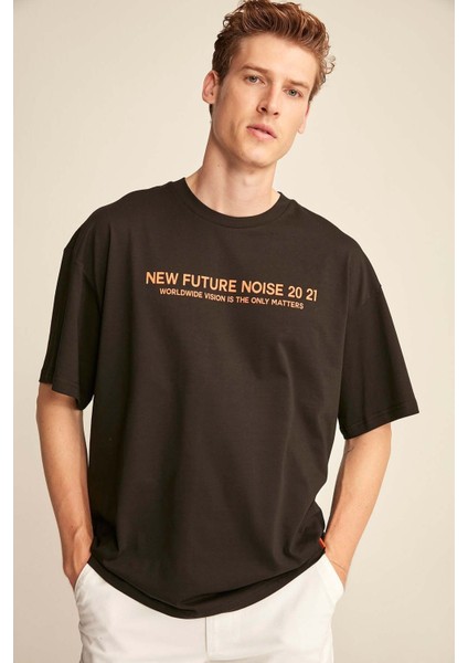 Wesley Erkek Oversize Fit %100 Pamuk Kalın Dokulu Baskılı Siyah T-shirt fırsatları