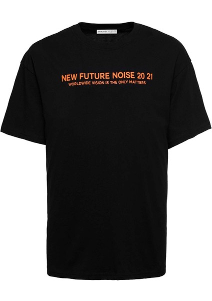 Wesley Erkek Oversize Fit %100 Pamuk Kalın Dokulu Baskılı Siyah T-shirt indirimleri