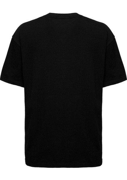 Wesley Erkek Oversize Fit %100 Pamuk Kalın Dokulu Baskılı Siyah T-shirt